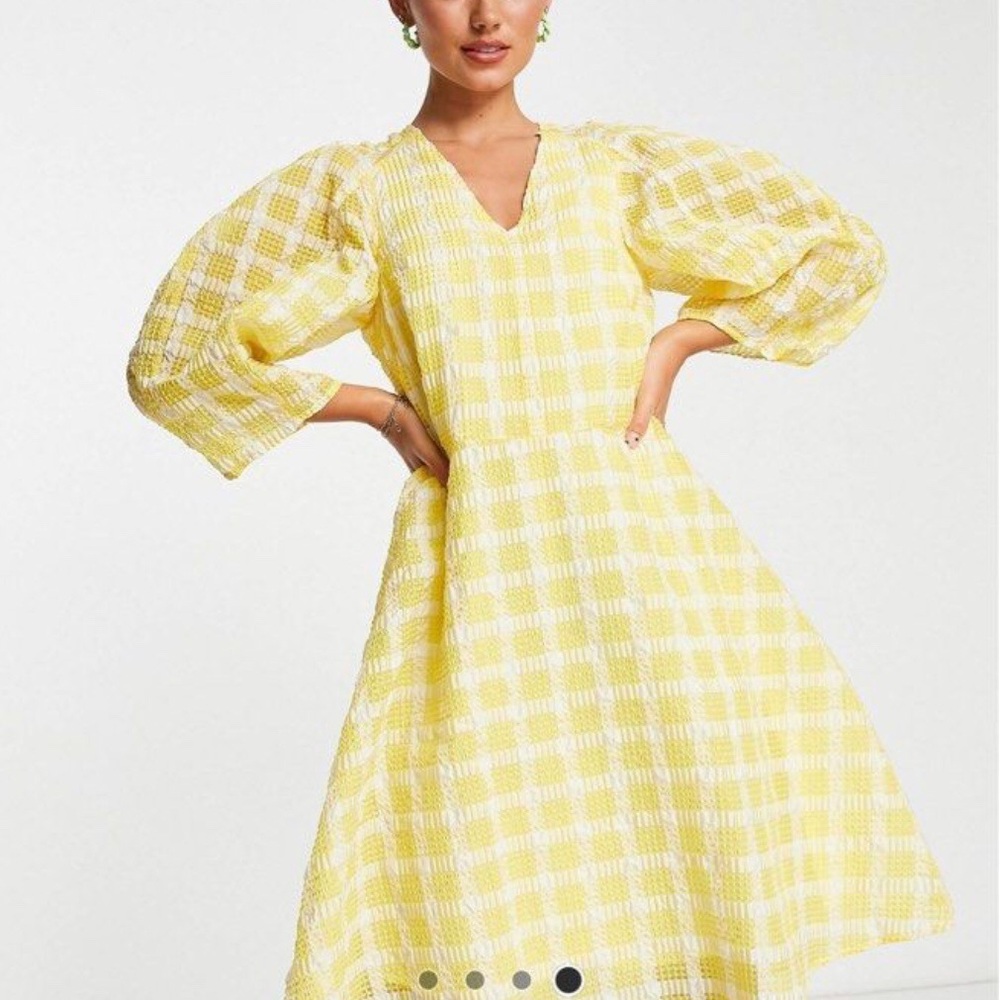 INWEAR MALVA GINGHAM VOLUME SLEEVE YELLOW DRESS SIZE 12 NWT